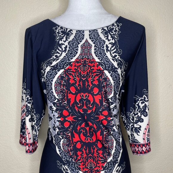 Sandra Darren Women's Paisley Print 3/4 Sleeve Mixed Print Shift Dress Size 14 - Picture 2 of 11